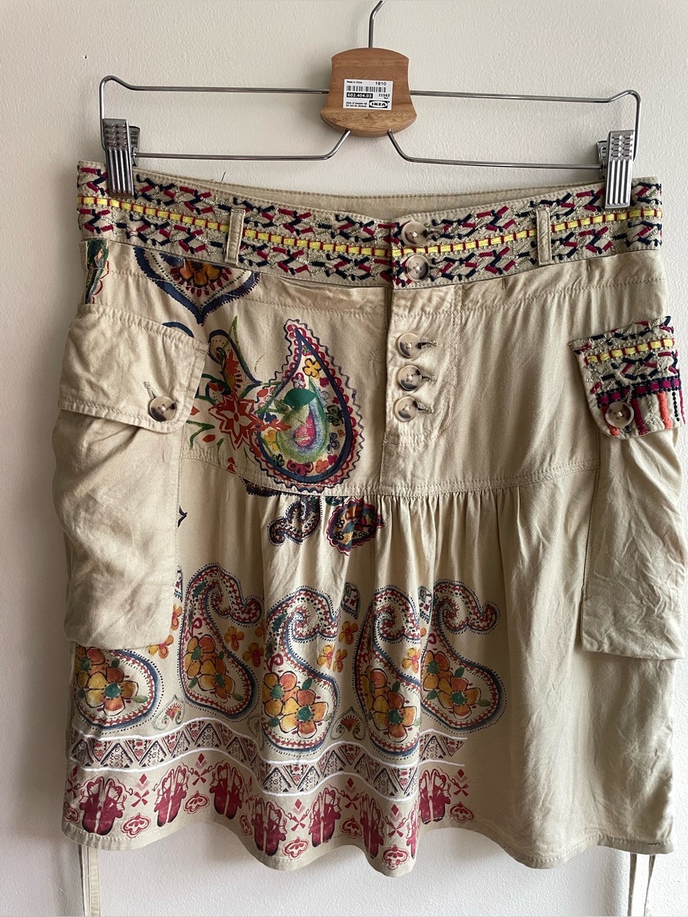 Desigual Boho Paisley Cargo Mini Skirt Embroidered Y2K EU 38 US 6/8